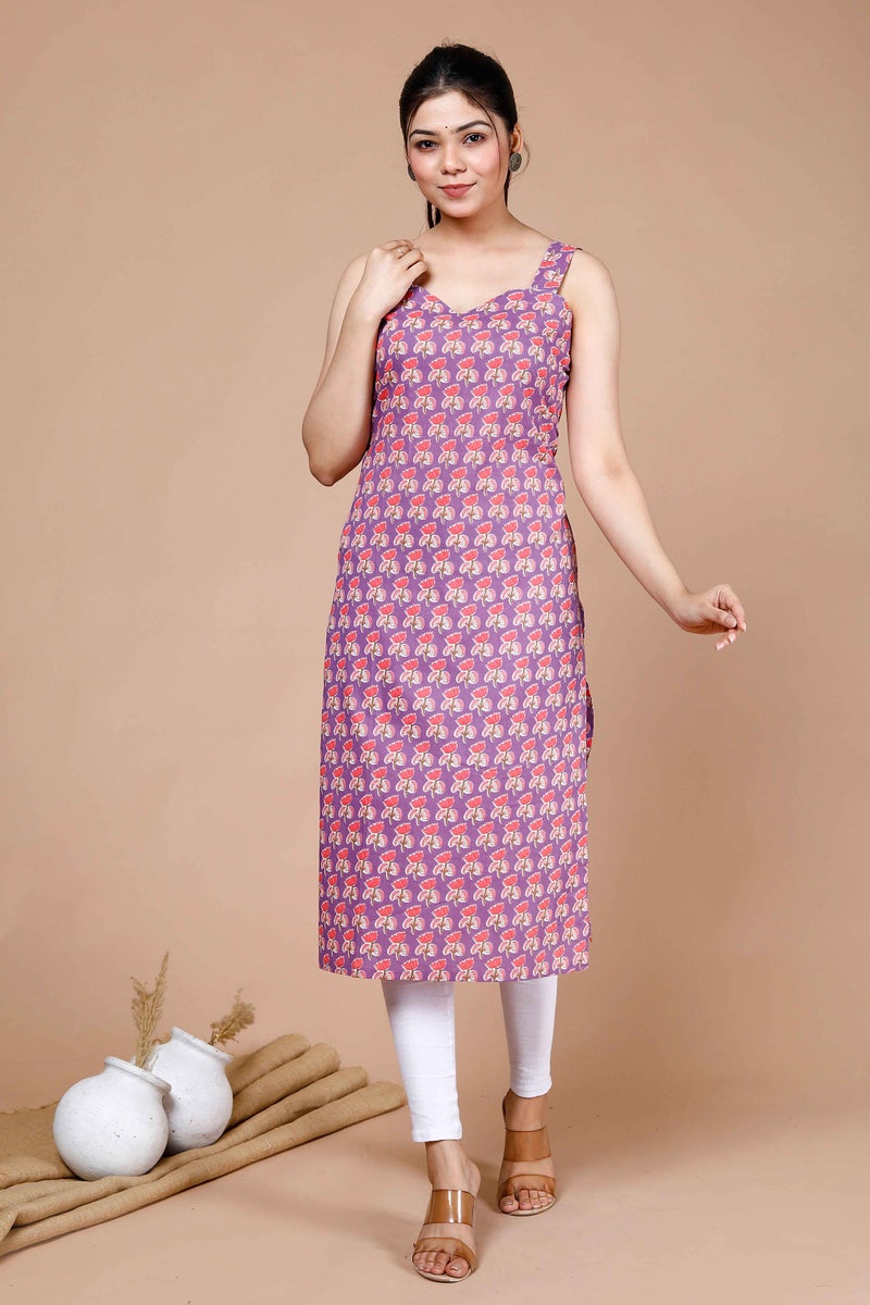 Miravan Purple Floral Printed Strappy Kurti for Women - Image 1